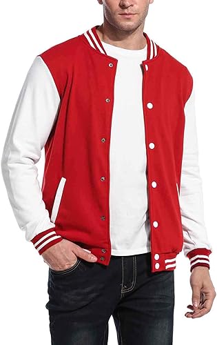 COOFANDY Men's Fashion Varsity Jacket Causal Slim Fit Cotton Letterman Baseball Bomber Jackets- Red
