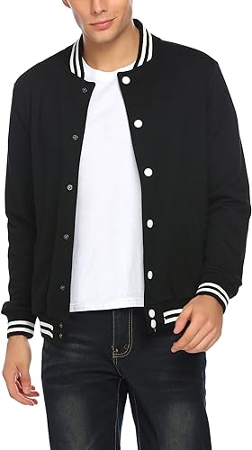COOFANDY Men's Fashion Varsity Jacket Causal Slim Fit Cotton Letterman Baseball Bomber Jackets- Pitch-black