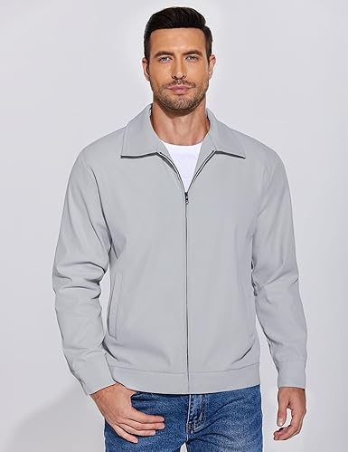 COOFANDY Men's Lightweight Jackets Cotton Casual Jacket Zip Up Eisenhower Coat Work Golf Outwear-Light Gray