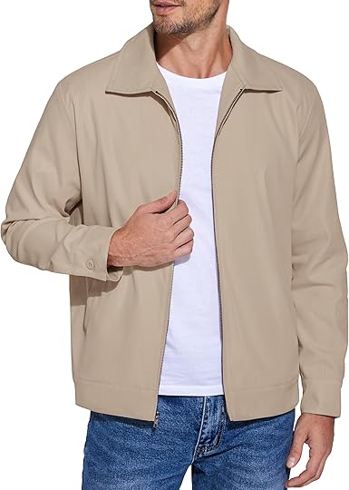 COOFANDY Men's Lightweight Jackets Cotton Casual Jacket Zip Up Eisenhower Coat Work Golf Outwear- Khaki