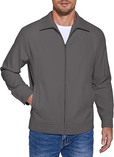 COOFANDY Men's Lightweight Jackets Cotton Casual Jacket Zip Up Eisenhower Coat Work Golf Outwear- Charcoal