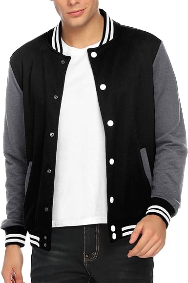 COOFANDY Men's Fashion Varsity Jacket Causal Slim Fit Cotton Letterman Baseball Bomber Jackets- Charcoal/Black