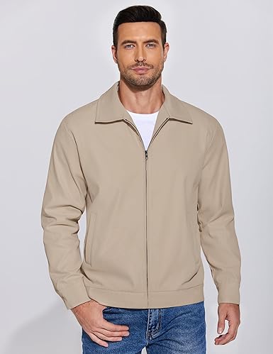 COOFANDY Men's Lightweight Jackets Cotton Casual Jacket Zip Up Eisenhower Coat Work Golf Outwear- Khaki
