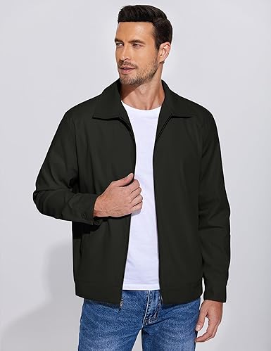 COOFANDY Men's Lightweight Jackets Cotton Casual Jacket Zip Up Eisenhower Coat Work Golf Outwear- A-black