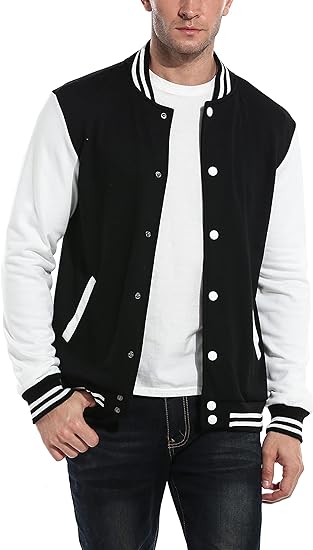 COOFANDY Men's Fashion Varsity Jacket Causal Slim Fit Cotton Letterman Baseball Bomber Jackets- Black