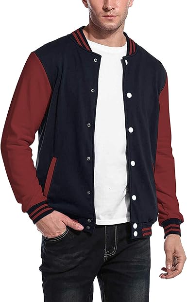 COOFANDY Men's Fashion Varsity Jacket Causal Slim Fit Cotton Letterman Baseball Bomber Jackets- Vintage