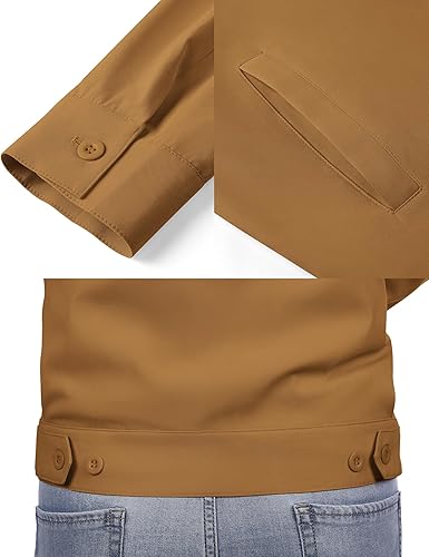 COOFANDY Men's Lightweight Jackets Cotton Casual Jacket Zip Up Eisenhower Coat Work Golf Outwear- Light Brown