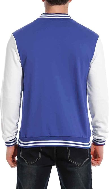 COOFANDY Men's Fashion Varsity Jacket Causal Slim Fit Cotton Letterman Baseball Bomber Jackets- Blue