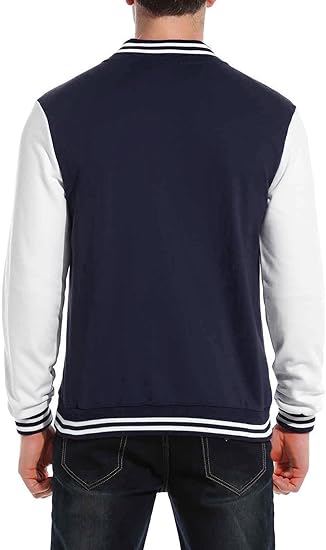 COOFANDY Men's Fashion Varsity Jacket Causal Slim Fit Cotton Letterman Baseball Bomber Jackets-Navy