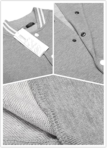 COOFANDY Men's Fashion Varsity Jacket Causal Slim Fit Cotton Letterman Baseball Bomber Jackets- Gray