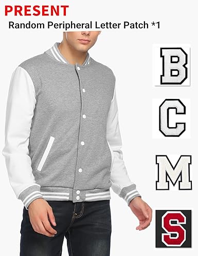 COOFANDY Men's Fashion Varsity Jacket Causal Slim Fit Cotton Letterman Baseball Bomber Jackets- Gray
