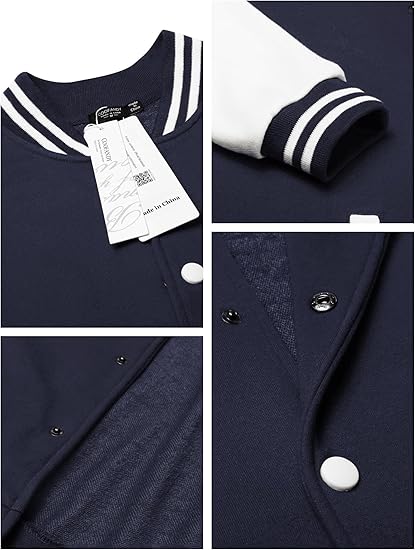 COOFANDY Men's Fashion Varsity Jacket Causal Slim Fit Cotton Letterman Baseball Bomber Jackets-Navy